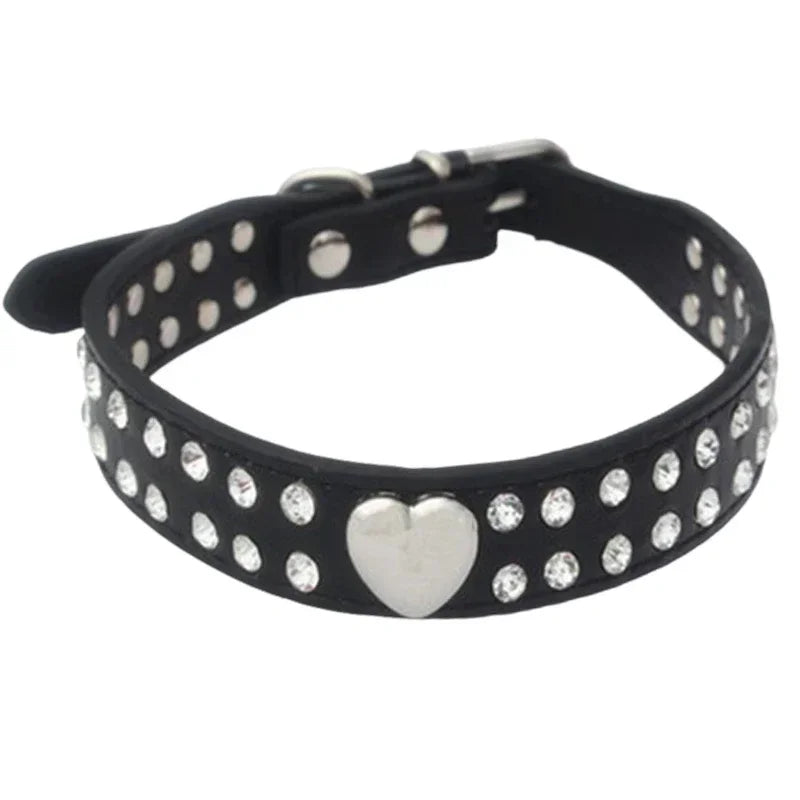 Fashion Dog Collar Love Heart Rhinestone PU LeatherChihuahua Yorkie Party Collar Cat Grooming Decorate Gift Pet Supplies