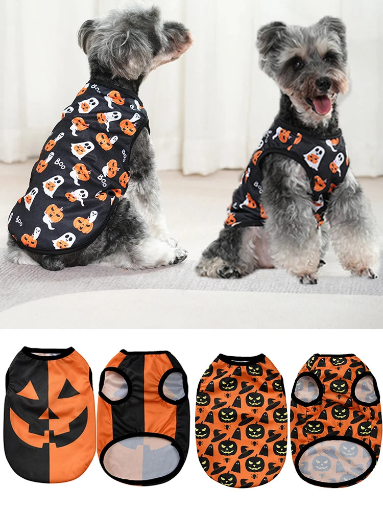 Dog Cosplay Costumes Funny Pumpkin Halloween Puppy Party Clothes Pet Transformation Sleeveless Vest For Small Medium Dogs Cats