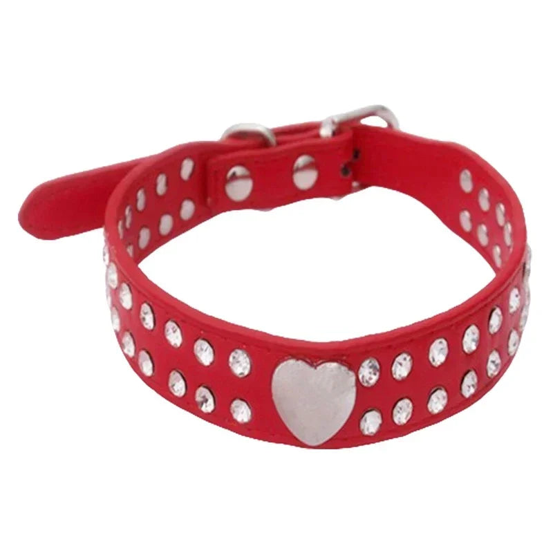 Fashion Dog Collar Love Heart Rhinestone PU LeatherChihuahua Yorkie Party Collar Cat Grooming Decorate Gift Pet Supplies