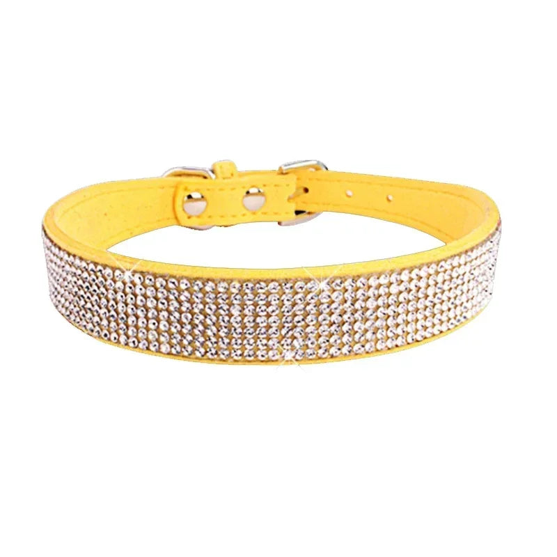 Suede Fiber Crystal Dog Collar Comfortable Glitter Rhinestone Dog Collars Zinc Alloy Buckle Collar for Small Dogs Cats XXS-XL