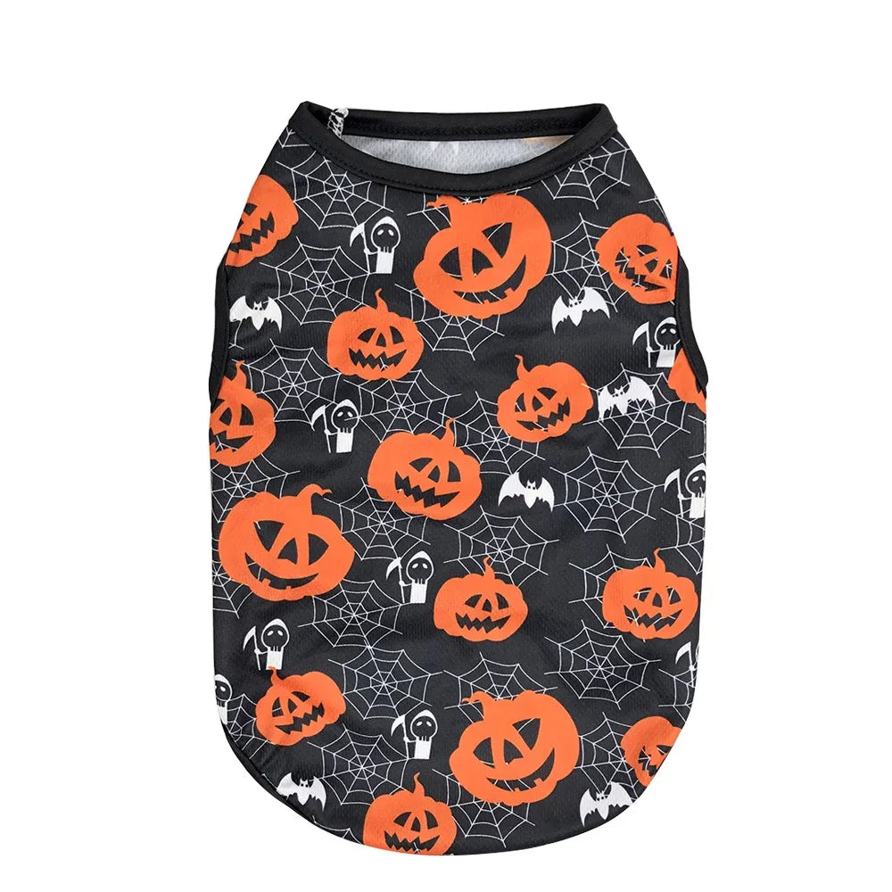 Dog Cosplay Costumes Funny Pumpkin Halloween Puppy Party Clothes Pet Transformation Sleeveless Vest For Small Medium Dogs Cats