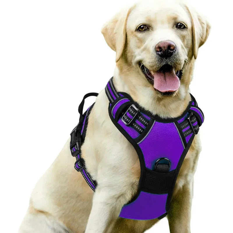 Reflective anti-pulling dog harness for large dogs - Heavy-duty anti-bite dog jacket with padded chest section (escape preventio