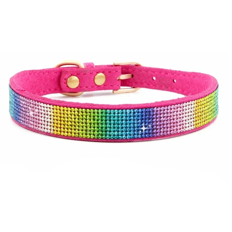 Suede Fiber Crystal Dog Collar Comfortable Glitter Rhinestone Dog Collars Zinc Alloy Buckle Collar for Small Dogs Cats XXS-XL