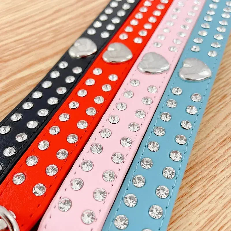 Fashion Dog Collar Love Heart Rhinestone PU LeatherChihuahua Yorkie Party Collar Cat Grooming Decorate Gift Pet Supplies