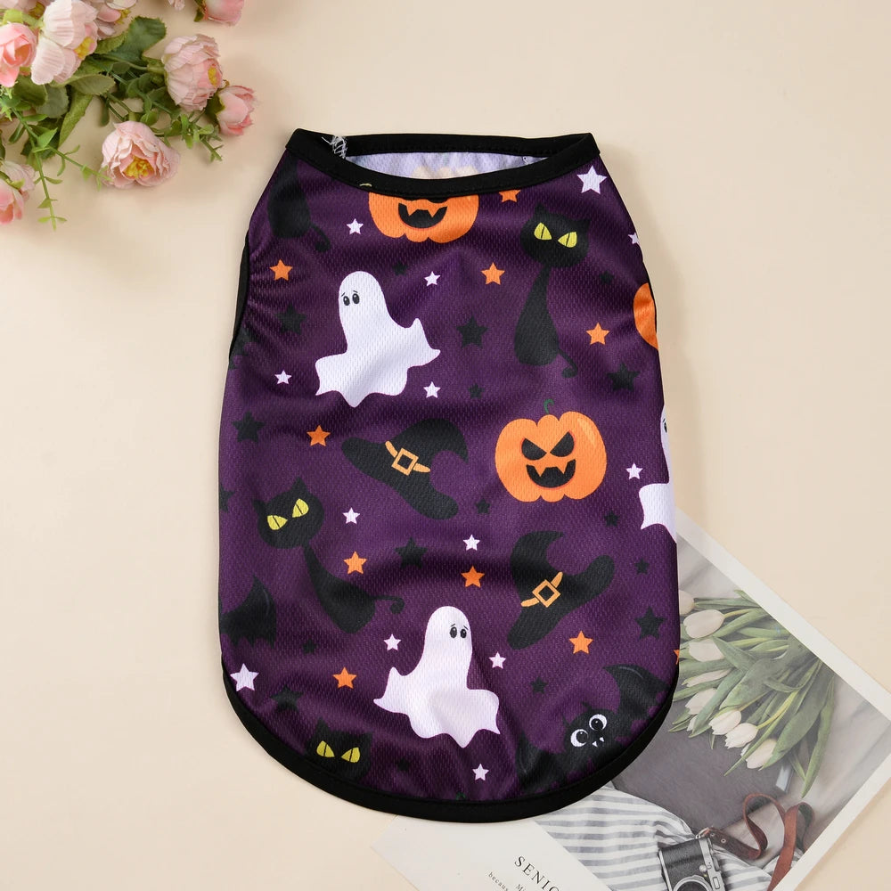 Dog Cosplay Costumes Funny Pumpkin Halloween Puppy Party Clothes Pet Transformation Sleeveless Vest For Small Medium Dogs Cats