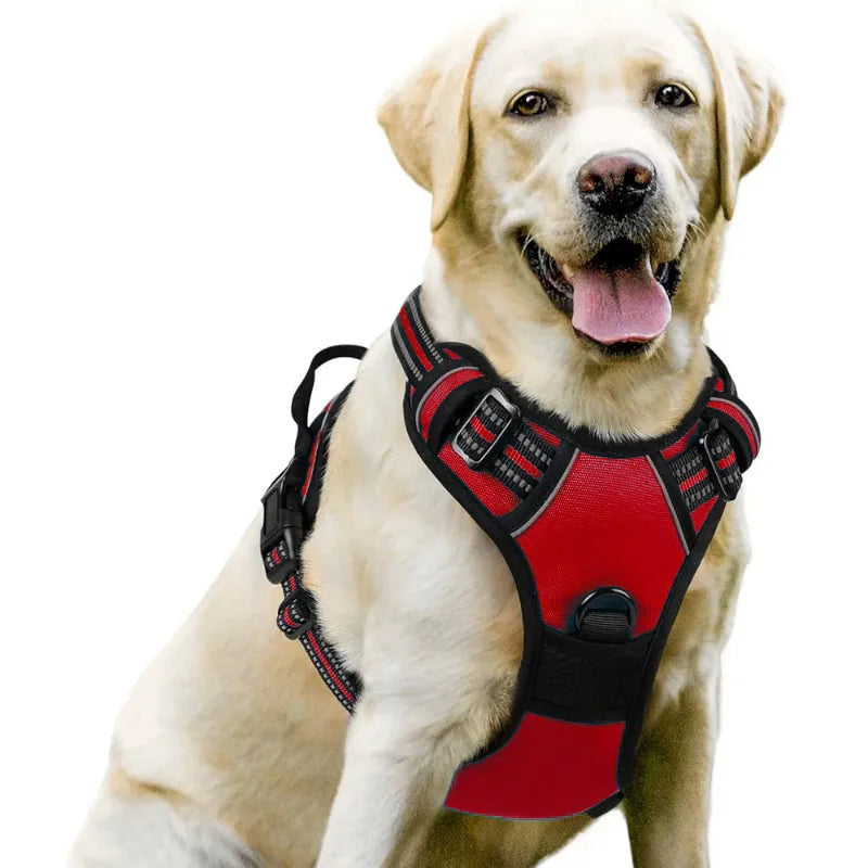 Reflective anti-pulling dog harness for large dogs - Heavy-duty anti-bite dog jacket with padded chest section (escape preventio
