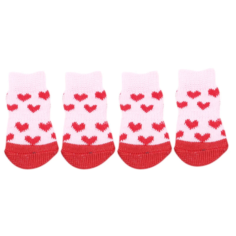 4Pcs Cute Pet Dog Socks with Print Anti-Slip Cats Puppy Shoes Paw Protector Products for Small Breeds Spitz York Dogs Chihuahua