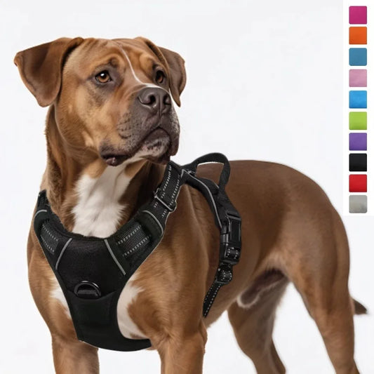 Reflective anti-pulling dog harness for large dogs - Heavy-duty anti-bite dog jacket with padded chest section (escape preventio