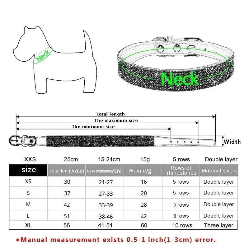Suede Fiber Crystal Dog Collar Comfortable Glitter Rhinestone Dog Collars Zinc Alloy Buckle Collar for Small Dogs Cats XXS-XL