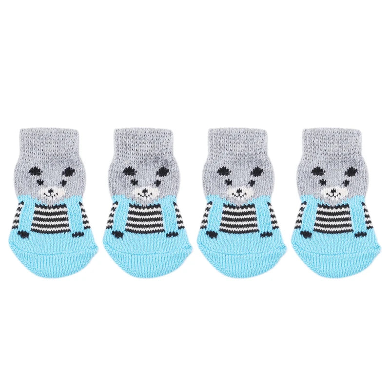 4Pcs Cute Pet Dog Socks with Print Anti-Slip Cats Puppy Shoes Paw Protector Products for Small Breeds Spitz York Dogs Chihuahua
