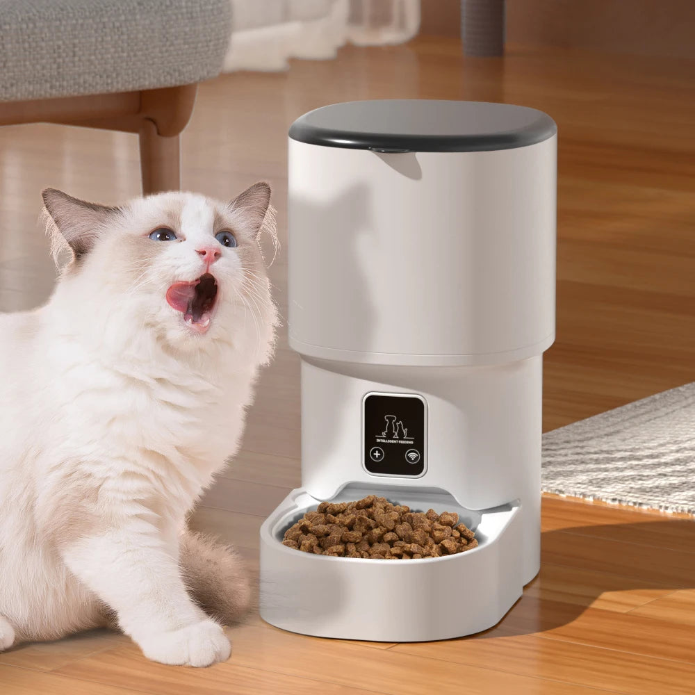 4L WIFI Button Automatic Cat Feeder Intelligent Cat and Dog Pet Feeder Smart Pet Cat Food Dispenser Pet Feeder(No 5V 1A plug)