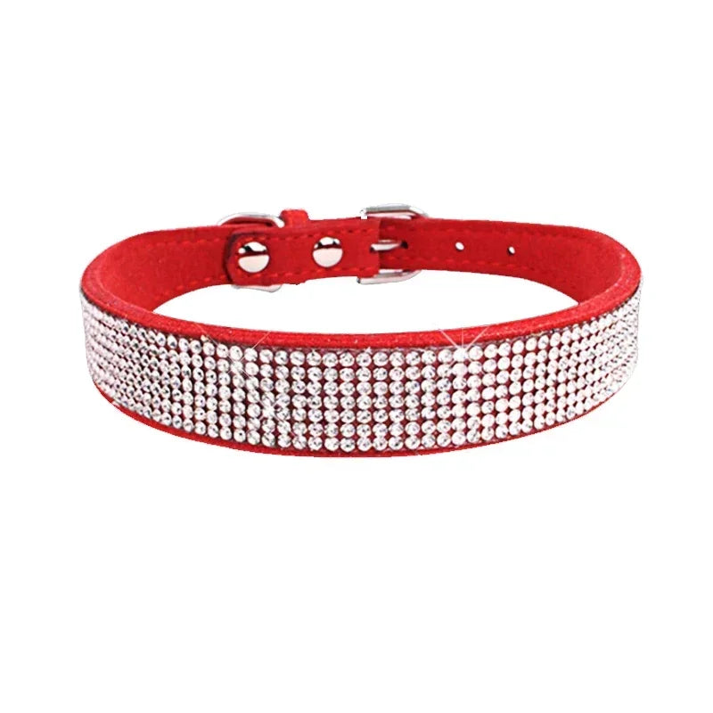 Suede Fiber Crystal Dog Collar Comfortable Glitter Rhinestone Dog Collars Zinc Alloy Buckle Collar for Small Dogs Cats XXS-XL