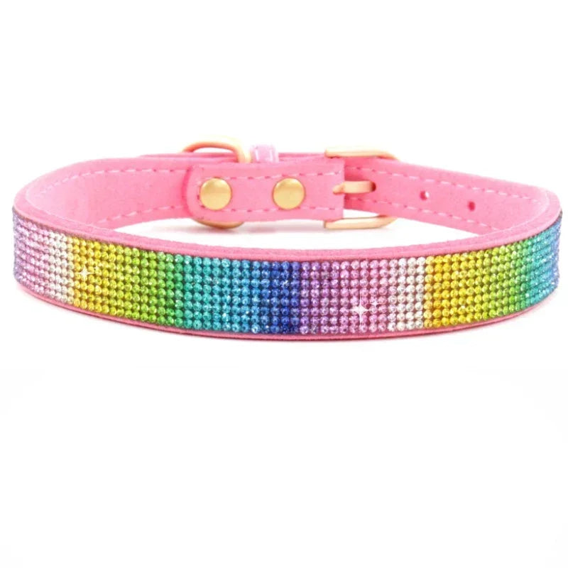 Suede Fiber Crystal Dog Collar Comfortable Glitter Rhinestone Dog Collars Zinc Alloy Buckle Collar for Small Dogs Cats XXS-XL