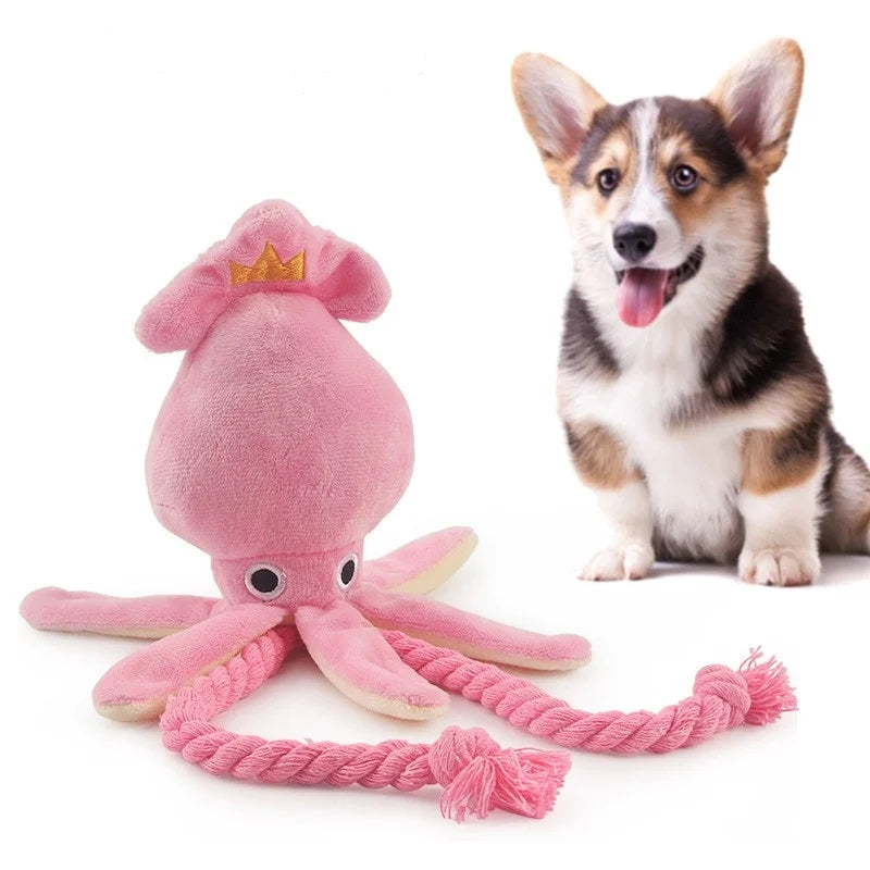 Squid Puppy Pet Dog Chew For Lovely Pink Teeth Cleaning Pet Toys Octopus Plush Toys Supplies BB Small Cute Rope Toy Dog Squeak