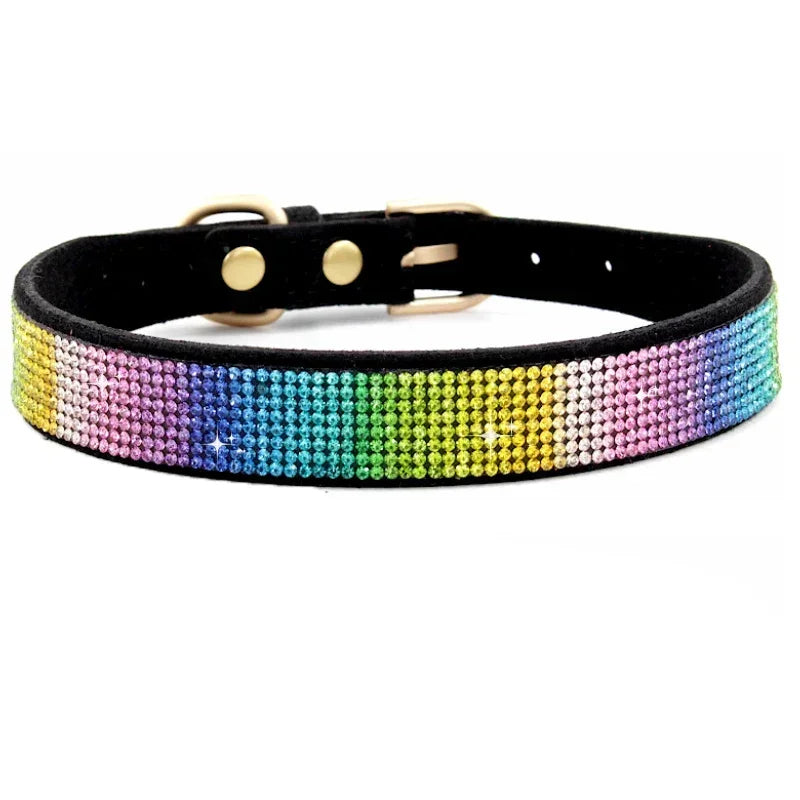 Suede Fiber Crystal Dog Collar Comfortable Glitter Rhinestone Dog Collars Zinc Alloy Buckle Collar for Small Dogs Cats XXS-XL