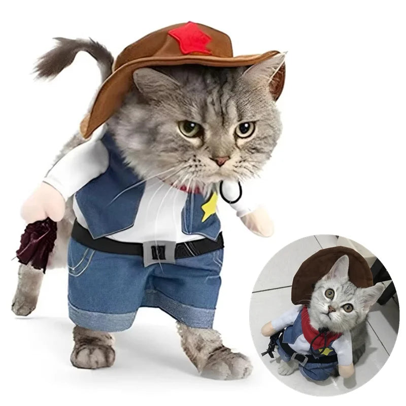 Pet Dog Cat Costume Cowboy Jeans Hoodie Shirts Halloween Costume Jumpsuit Puppy Clothes Funny Coat