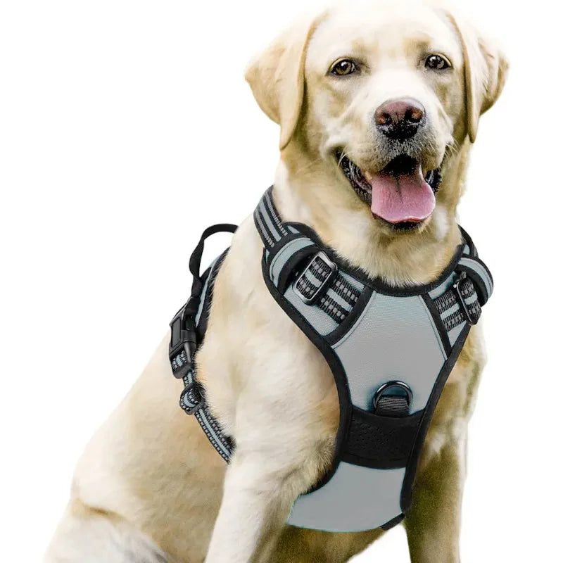 Reflective anti-pulling dog harness for large dogs - Heavy-duty anti-bite dog jacket with padded chest section (escape preventio