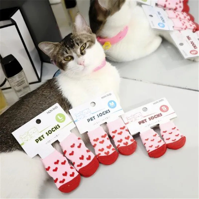 4Pcs Cute Pet Dog Socks with Print Anti-Slip Cats Puppy Shoes Paw Protector Products for Small Breeds Spitz York Dogs Chihuahua