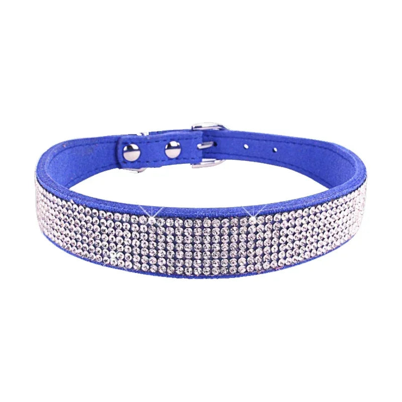 Suede Fiber Crystal Dog Collar Comfortable Glitter Rhinestone Dog Collars Zinc Alloy Buckle Collar for Small Dogs Cats XXS-XL