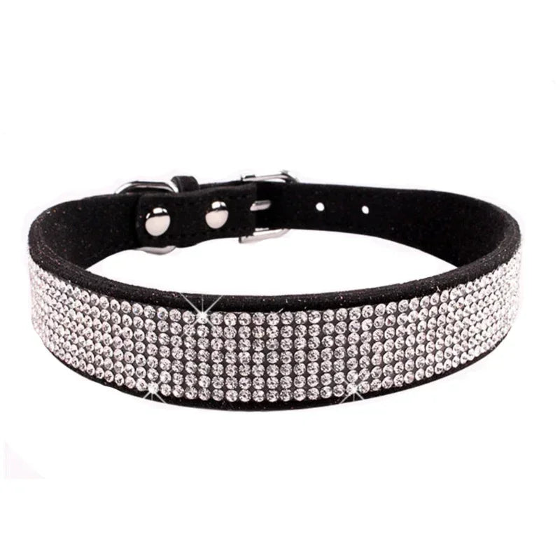 Suede Fiber Crystal Dog Collar Comfortable Glitter Rhinestone Dog Collars Zinc Alloy Buckle Collar for Small Dogs Cats XXS-XL