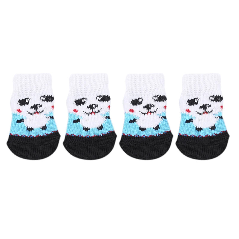 4Pcs Cute Pet Dog Socks with Print Anti-Slip Cats Puppy Shoes Paw Protector Products for Small Breeds Spitz York Dogs Chihuahua
