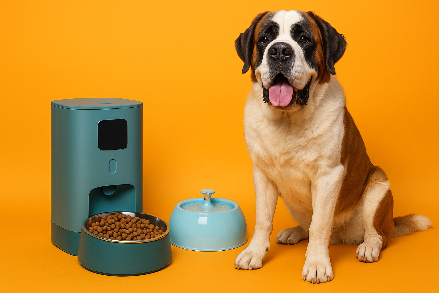 make it more with picture of giant dog with feeder and drinker